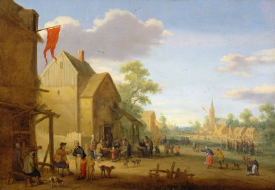 Ein Dorftreffen mit Figuren, die sich auf der Straße versammeln, 1624 von Joost Cornelisz. Droochsloot